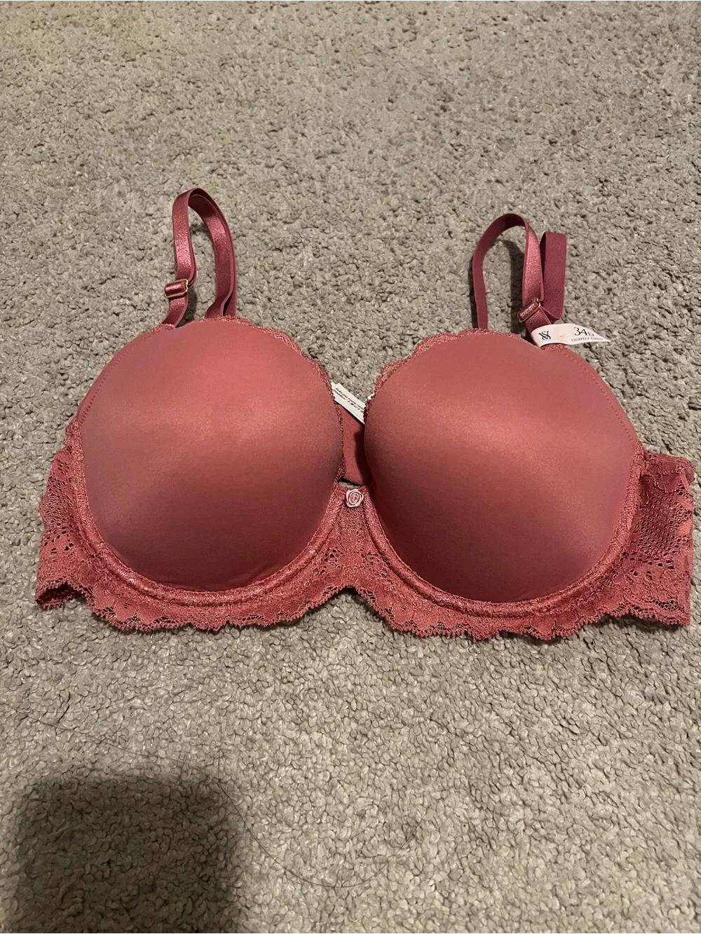 34D Mauve Lace Trim Push-Up Bra - Women Intimates